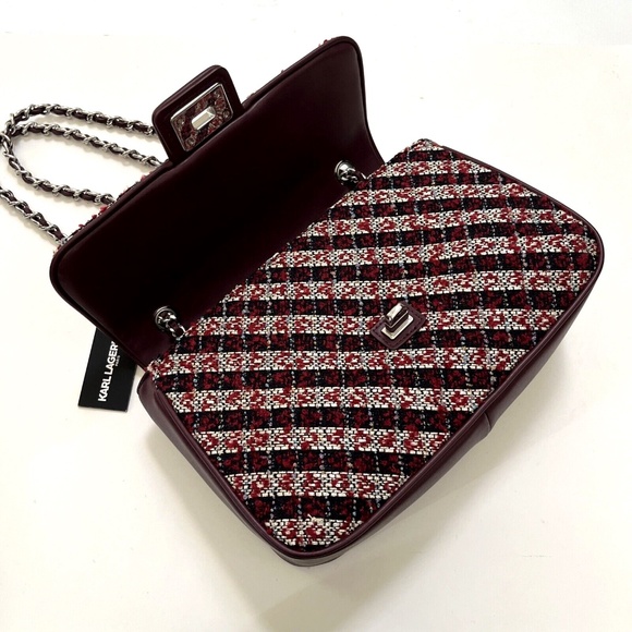 NWT Original $328 Karl Lagerfeld Medium Agyness Boucle Tweed Shoulder Bag Fabric - Picture 6 of 9